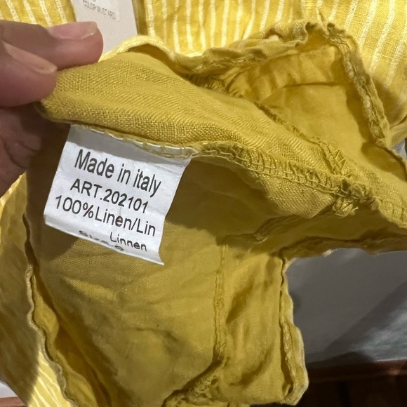 Lungo L’Arno Mustard Color 100% Linen White Stripes 3/4 Sleeve Tunic Top NWT - Picture 5 of 7